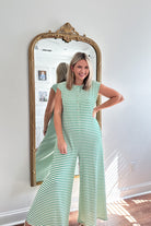 entro green & white stripe jumpsuit