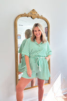 entro green & ivory stripe romper