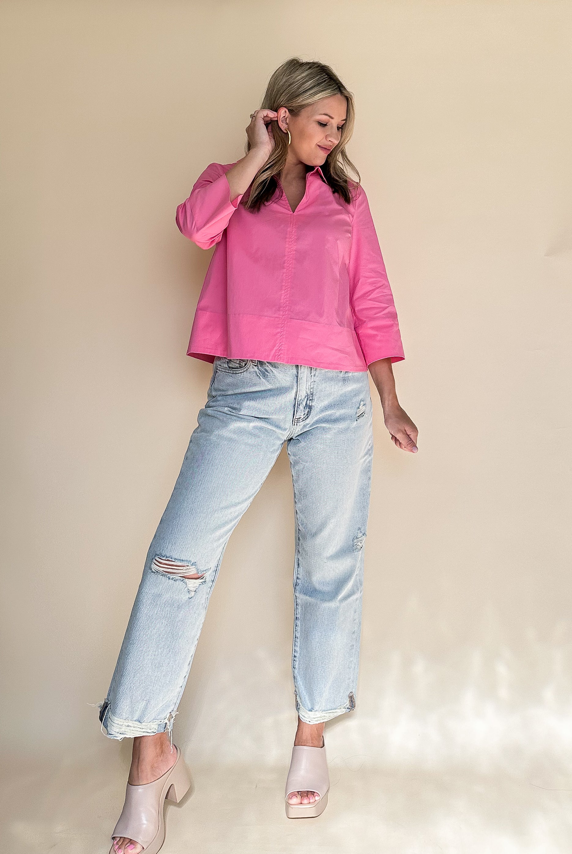 august apparel pink poplin top