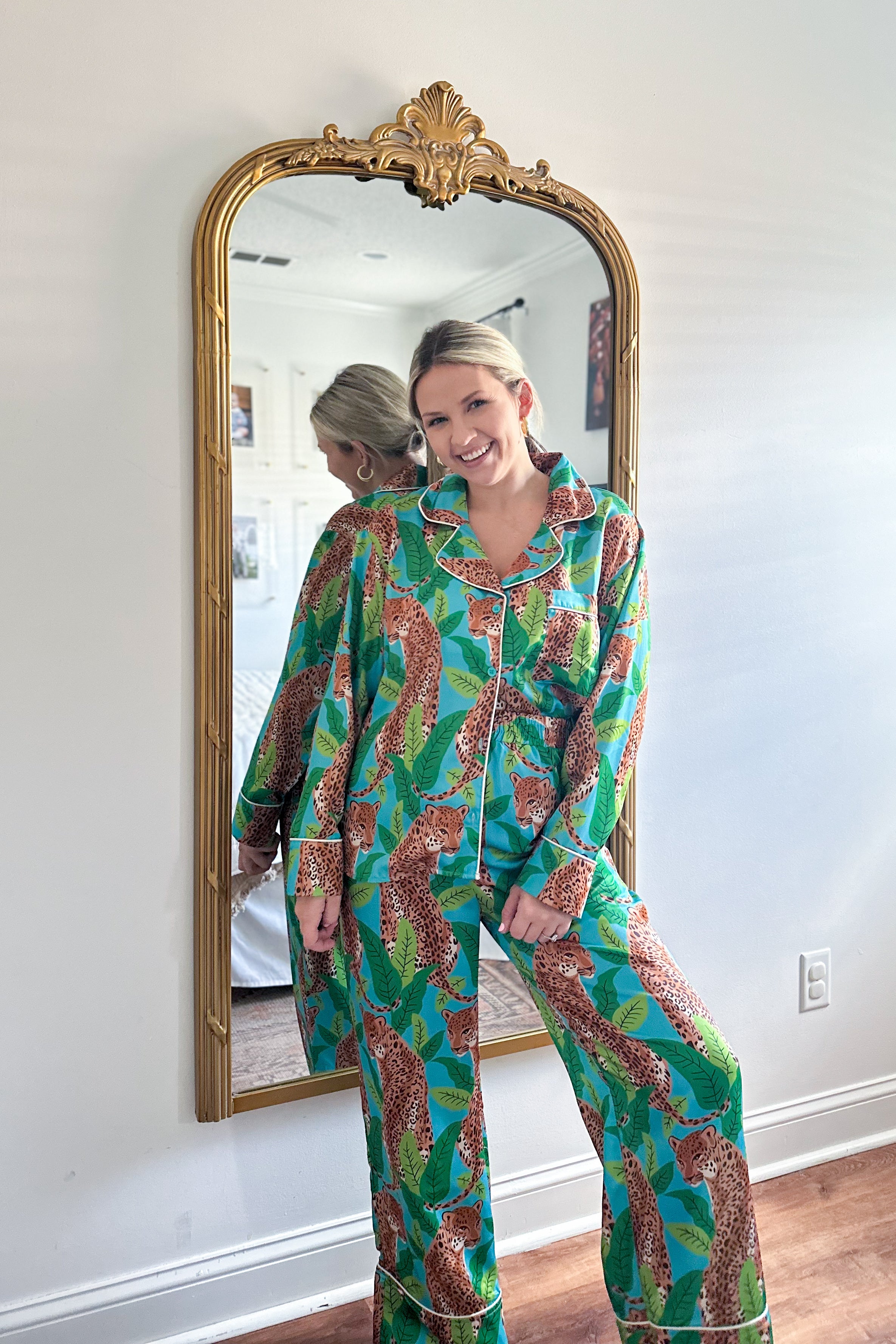 peach love cali leopard pjs