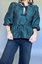 entro green jacquard top