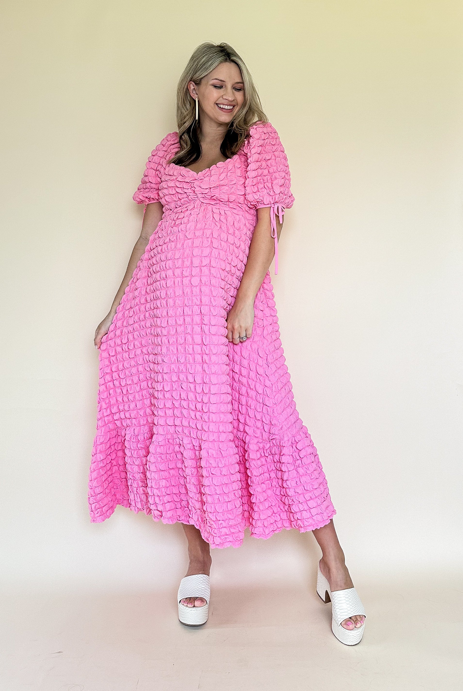 ENDLESS ROSE pink bubble maxi dress