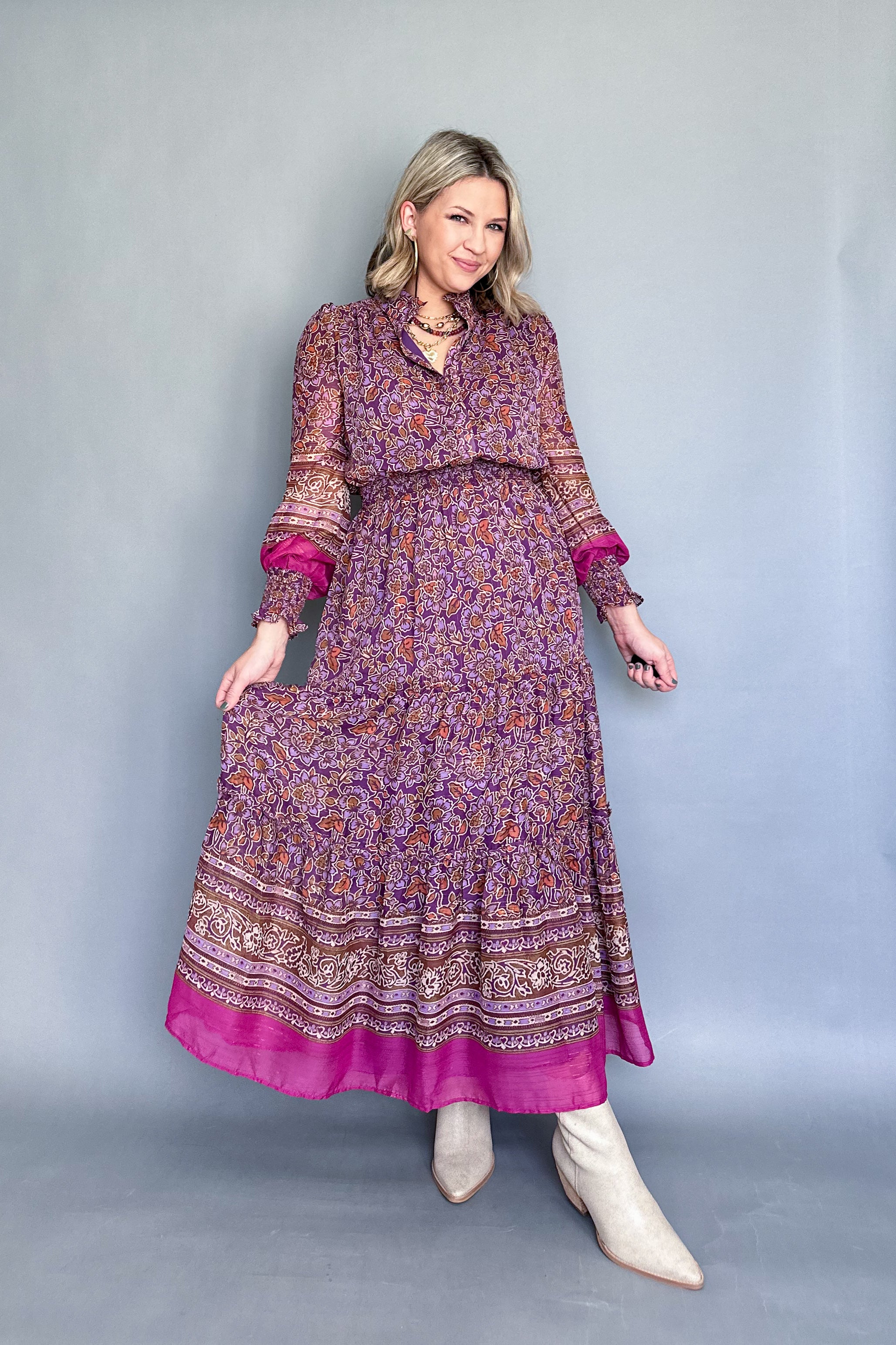 karlie purple printed maxi dress