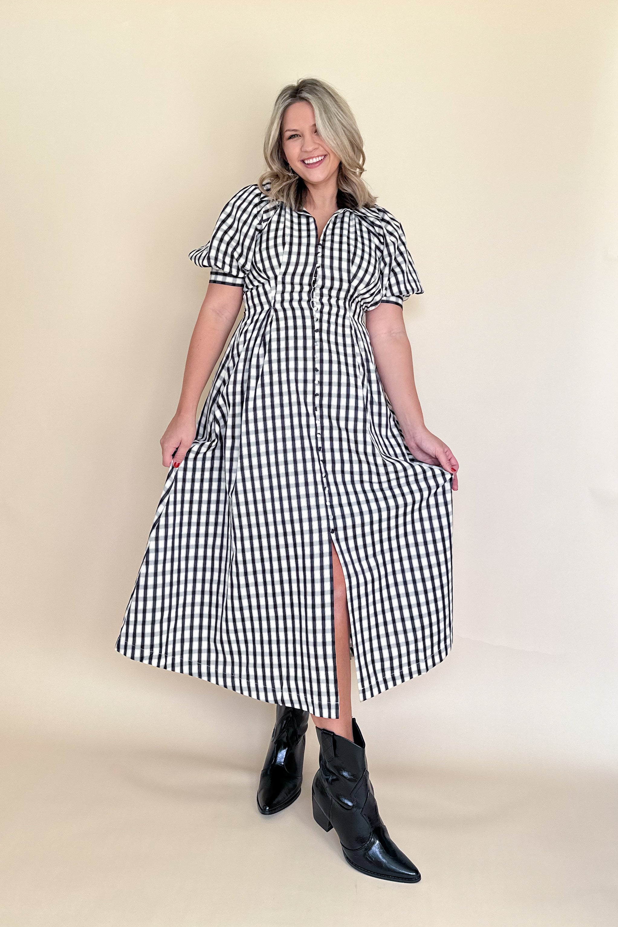 august apparel checkered maxi dress