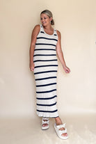 gilli ivory & navy stripe maxi dress