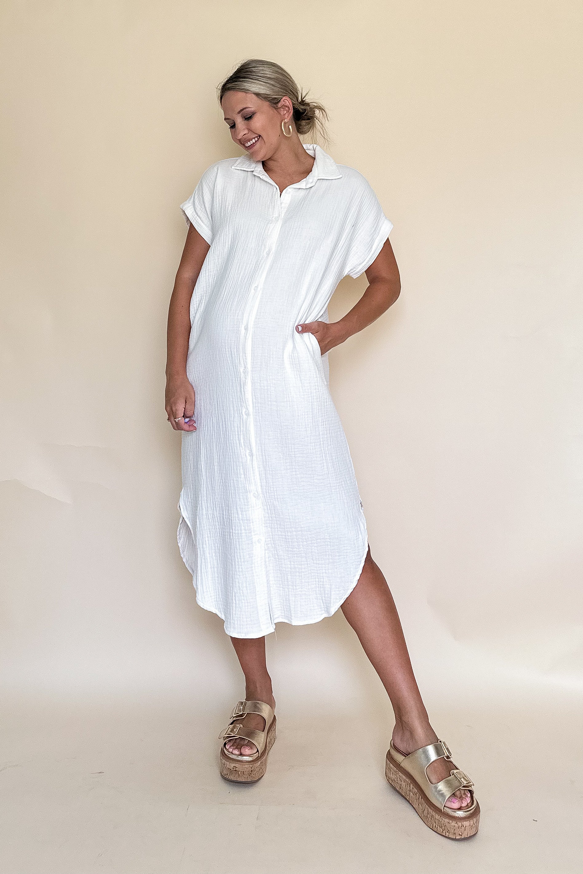 miou muse white button down dress coverup