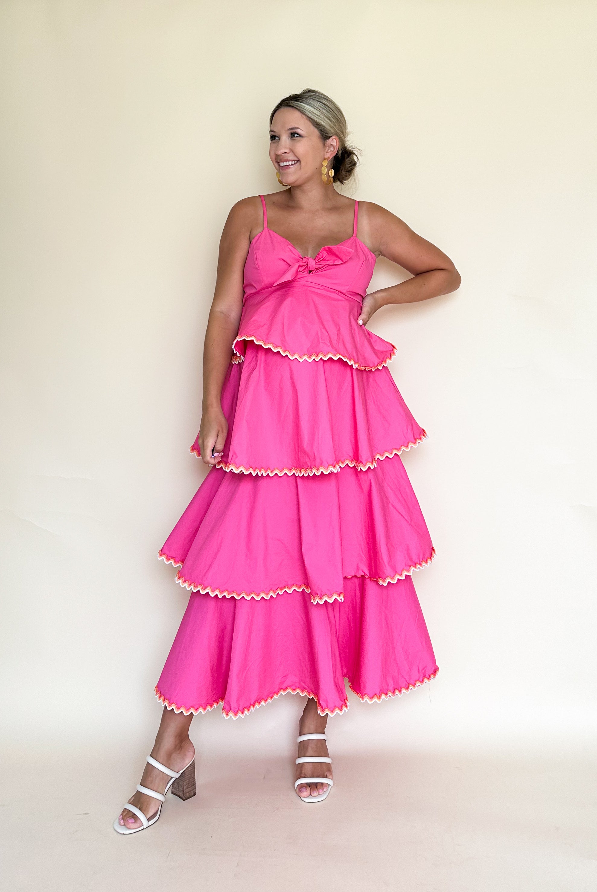 august apparel hot pink ruffle maxi dress
