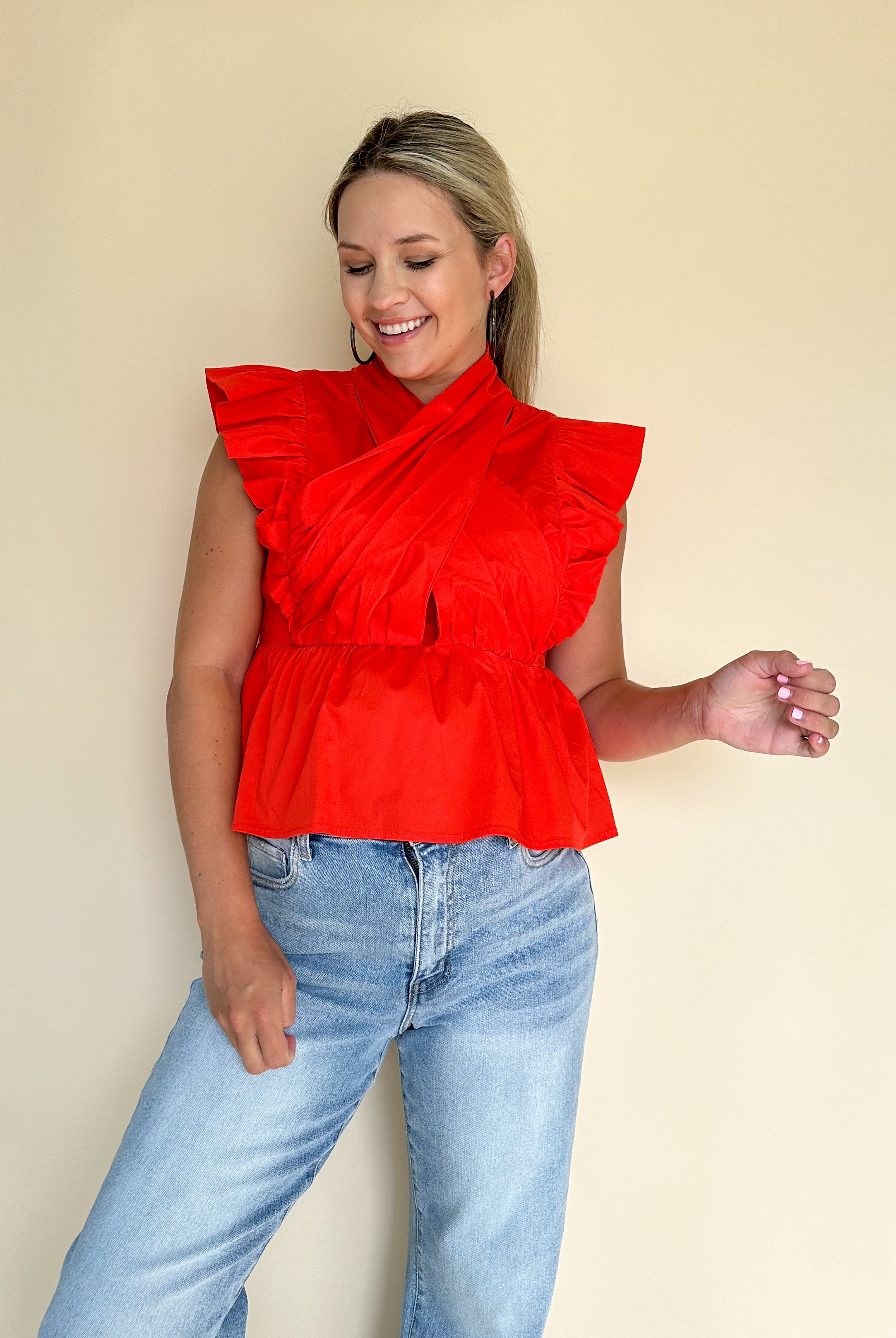 tcec red high neck top