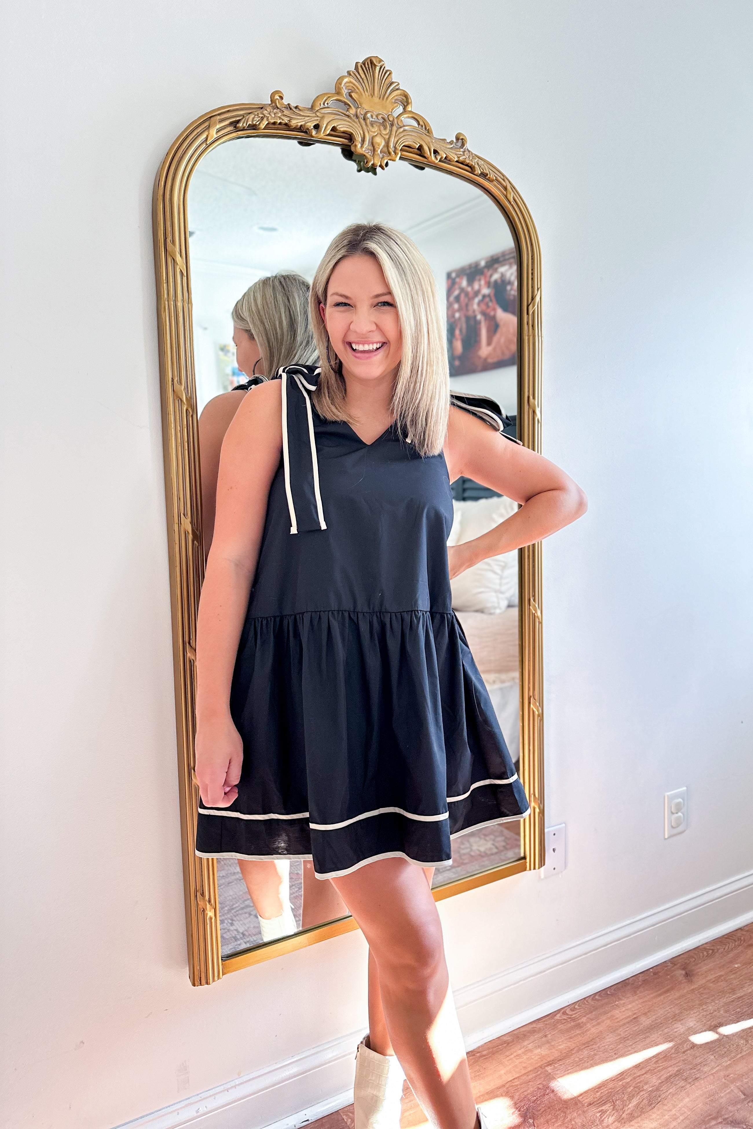 entro black mini dress with bow detail